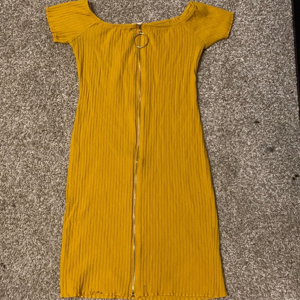 Mustard yellow off the shoulder dress